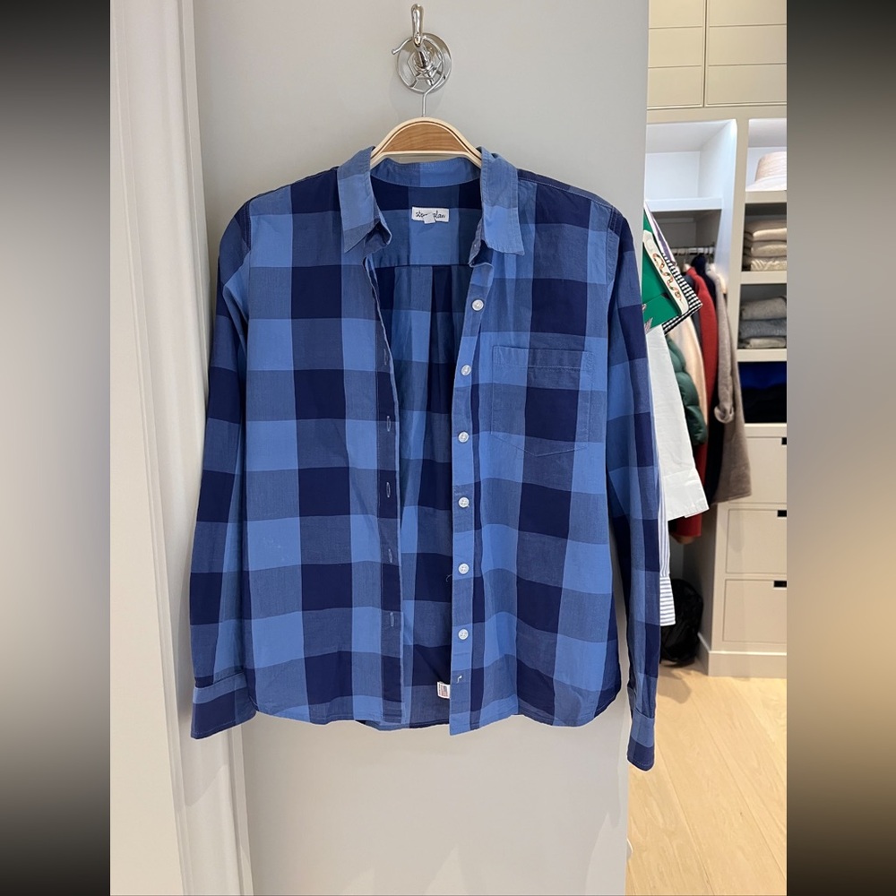 Steven Alan Navy and Light Blue Plaid Shirt